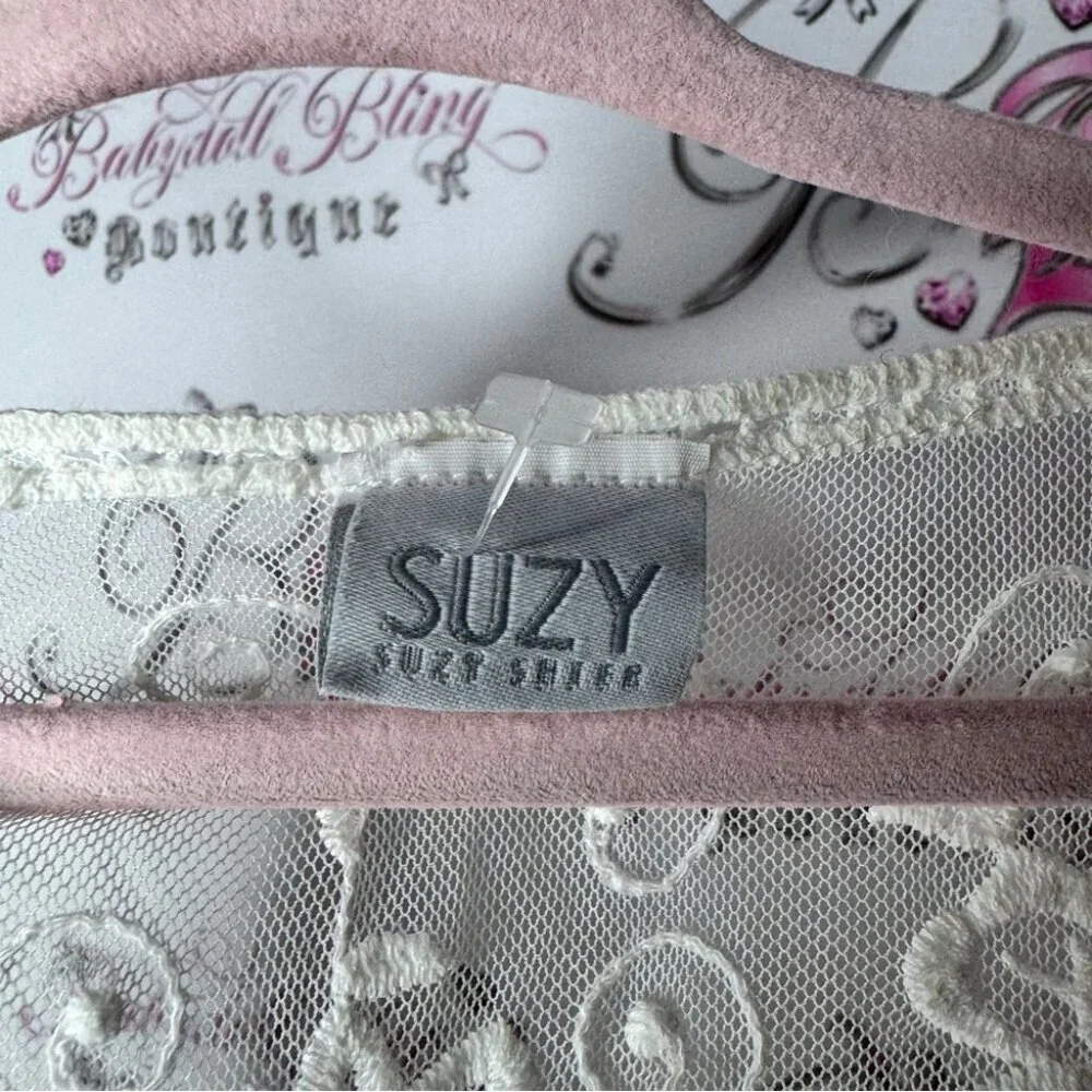 Suzy shier top lace white cream ribbon 🎀 tie up belt sexy cute boho angel